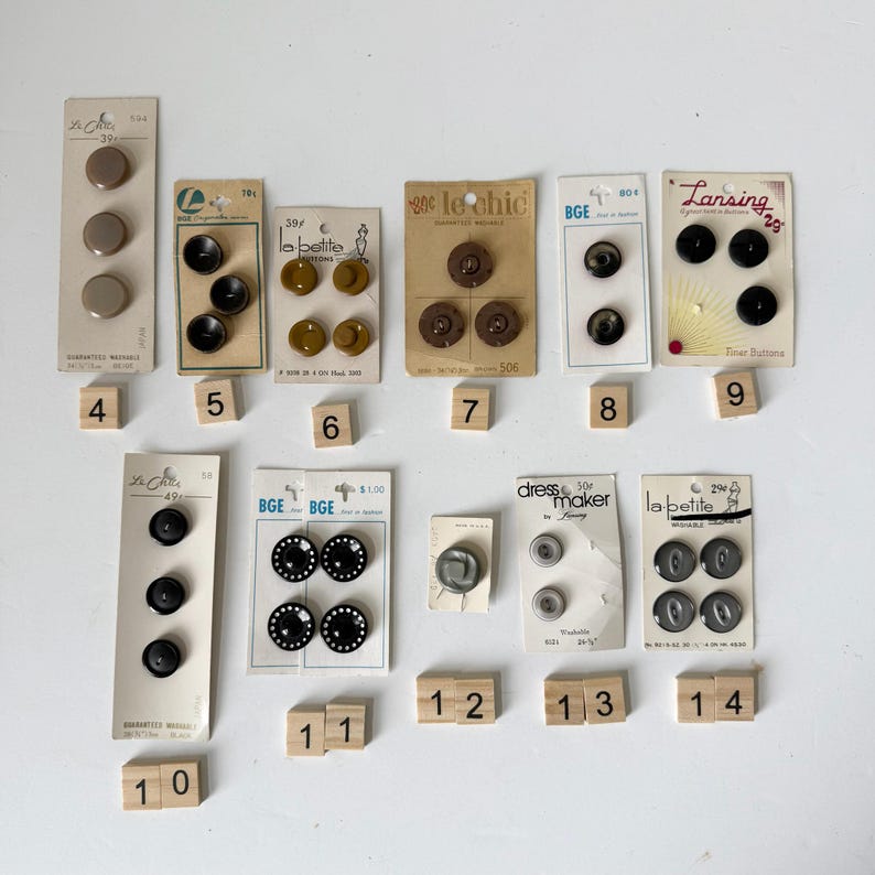 Vintage Sewing Buttons on Original Cards – Pink Red Green Yellow ...