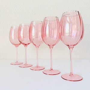 NEW Frontgate Francesca Wine Glasses 20 oz, Set of 5 Frontgate Pink Francesca Stemware, Handmade Pink Glassware, Tall Pink Wine Goblets
