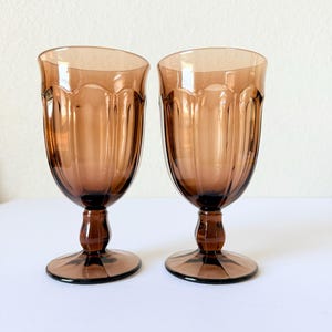 Set of 2 Noritake Provincial Brown Iced Tea Glasses 14 oz, Vintage Drinking Glasses, Mid Century Modern Colored Glassware, Paneled Drinkware
