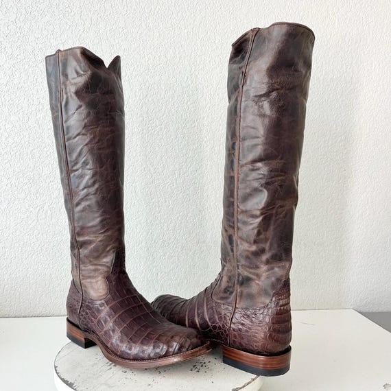 Rod Patrick Brown Caiman Cowboy Boots Womens 10 Cowgirl Western Knee High Tall