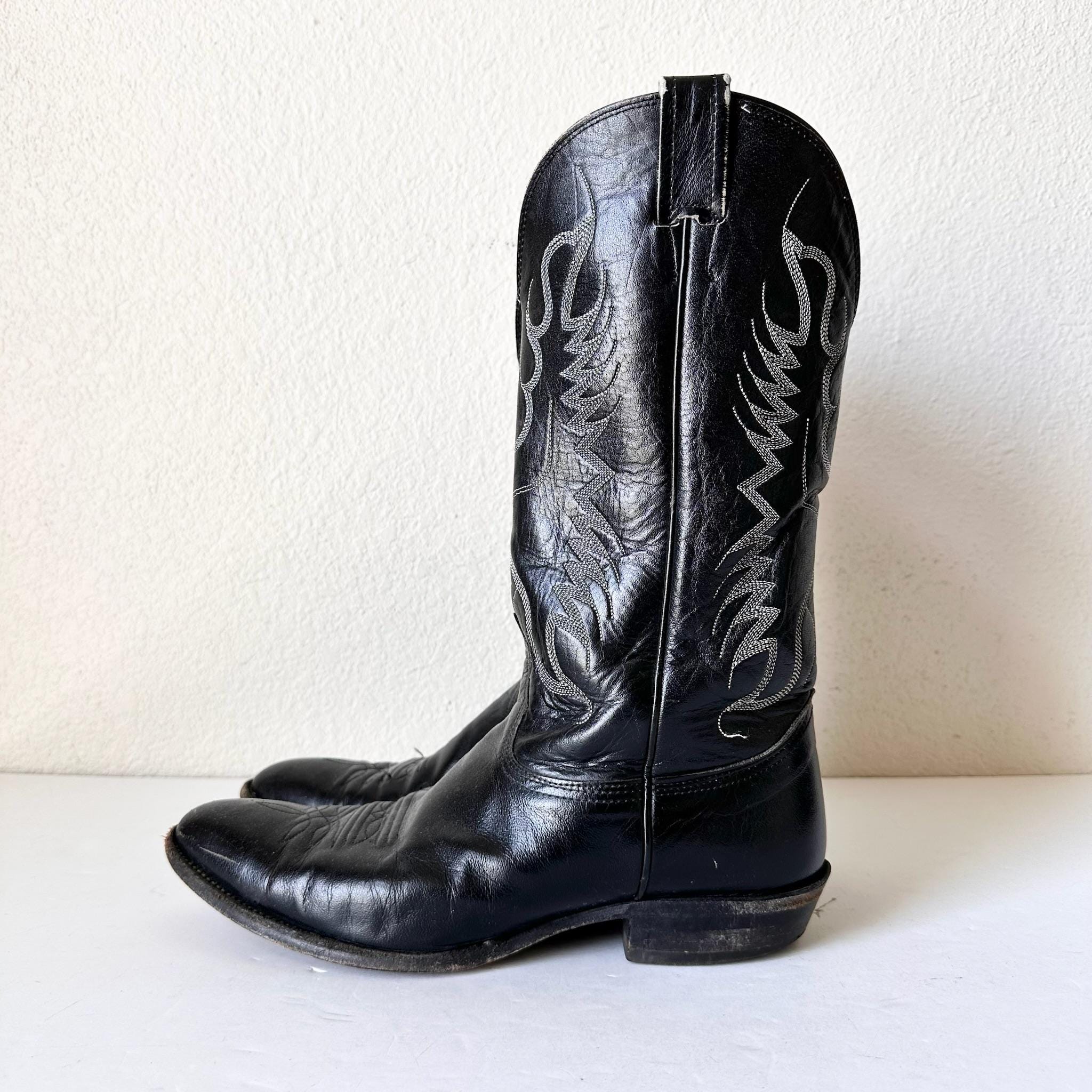 Vintage Nocona Black Flame Stitch Leather Cowboy Western Rodeo Boots 10D Men main image 2