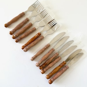 12-teiliges Vintage Holzbesteck-Set, Bauernhaus-Edelstahl-Silberbesteck-Set mit Holzgriff, Holzgriff-Utensilien, Besteck mit Holz