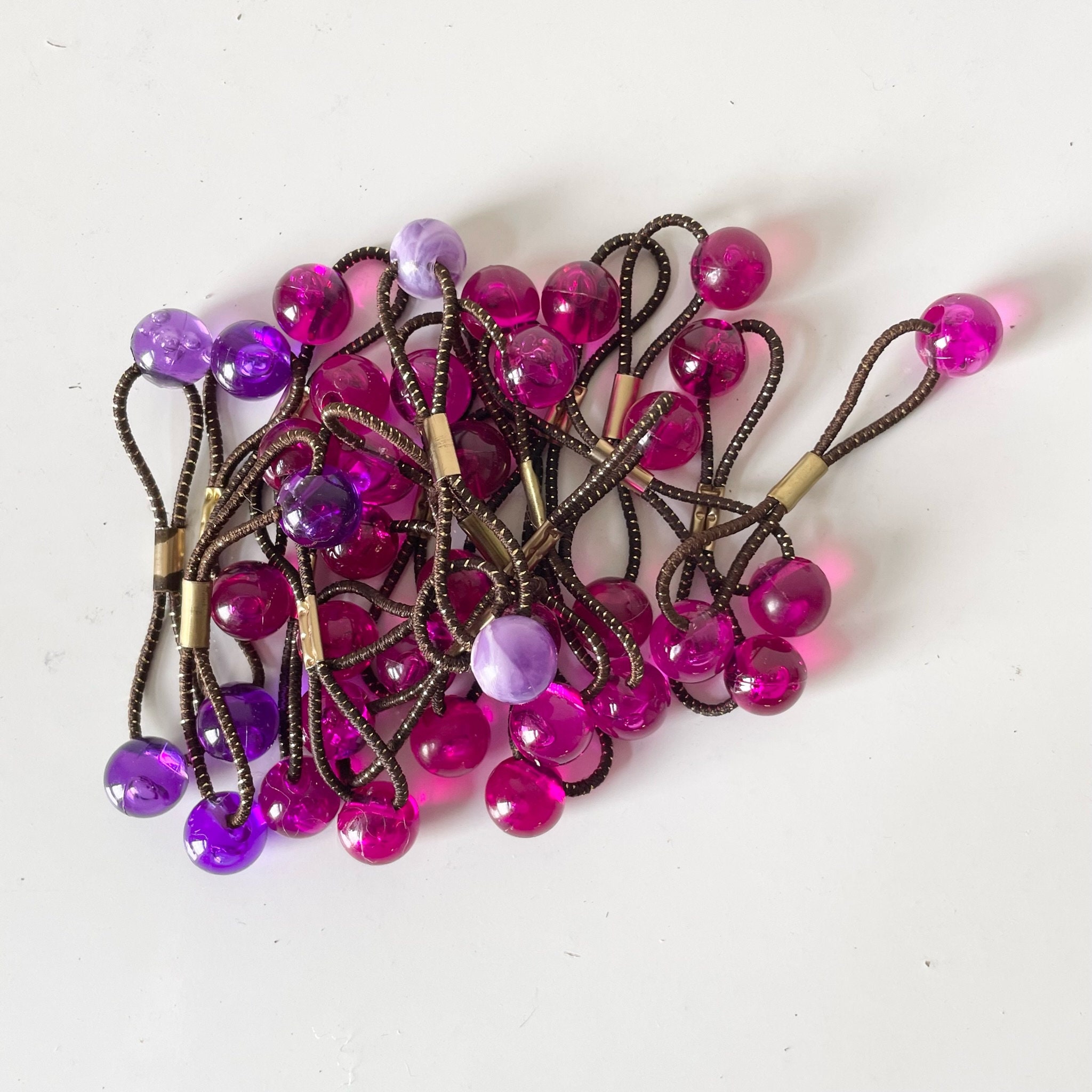Vintage Goody 80s Ponytailers Hair Tie Holder Lot 8 Twin Bead Knockers USA 1989 Sold Ind - Vintage Goody Ball Hair Tie Ponytail Holders, 80s  main image 2