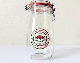 Vintage Glass Hinged Lid Storage Jar - 1.5 liters - Country Estate Pecans Glass Jar
