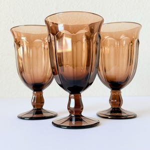 Set of 3 Noritake Provincial Brown Iced Tea Glasses 14 oz, Vintage Drinking Glasses, Mid Century Modern Colored Glassware, Paneled Drinkware