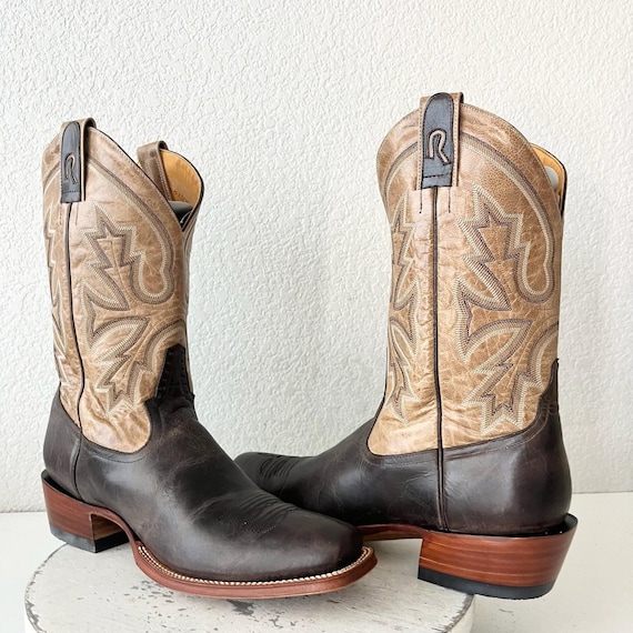 Rod Patrick Mens Cowboy Boots Size 13 Brown Bison Leather Western Blunt Toe