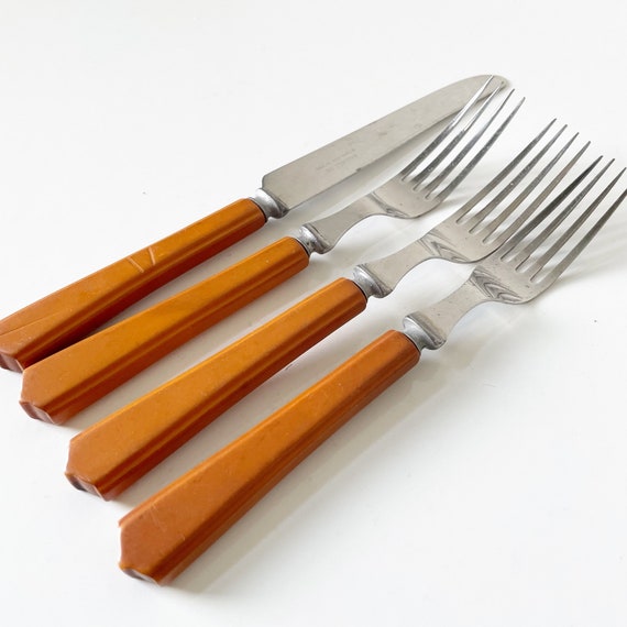 Set of 7 VINTAGE BAKELITE KNIVES Pink Stainless steel Mid Century Home ...