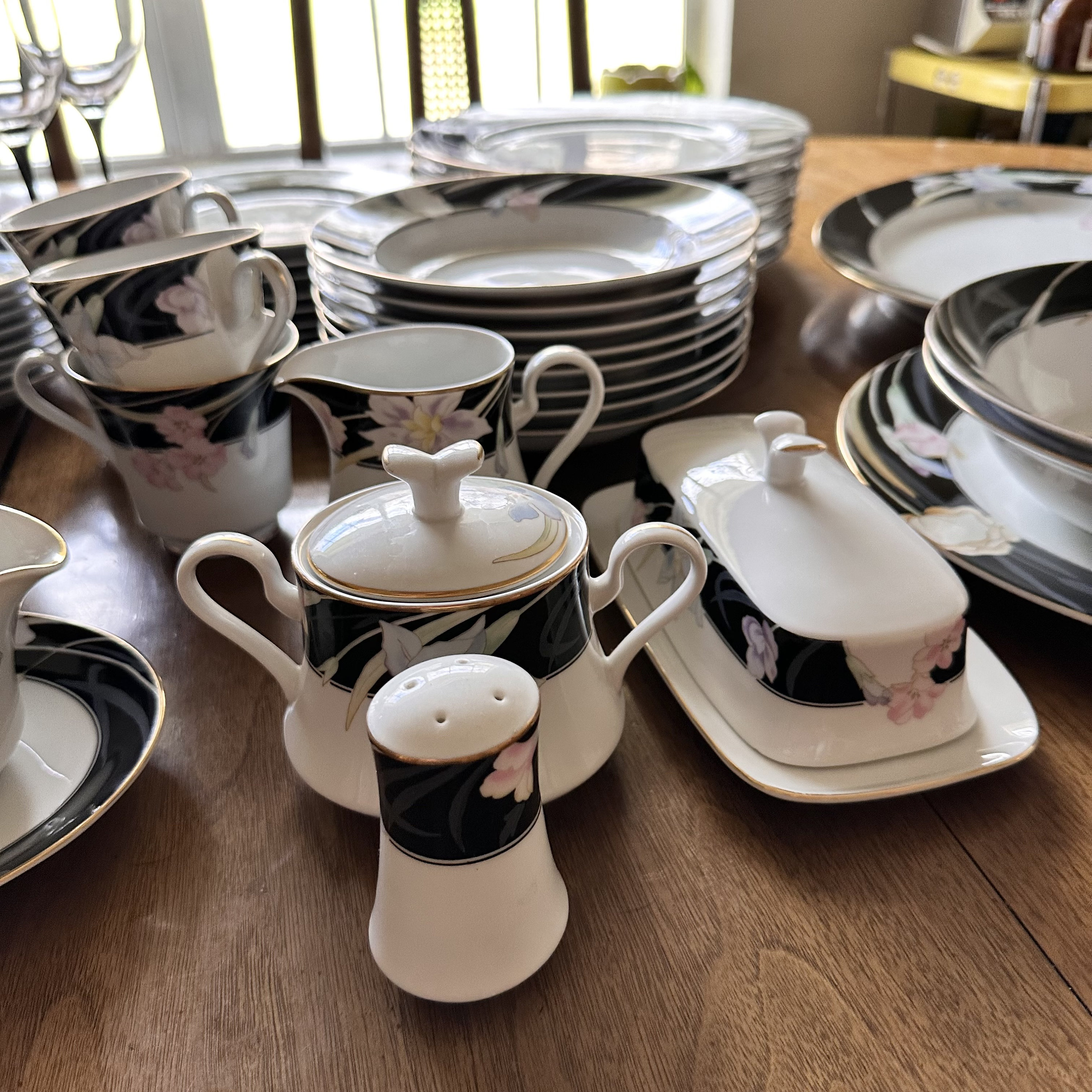 Sold Ind - Mikasa Charisma Black China Set, Vintage Mikasa