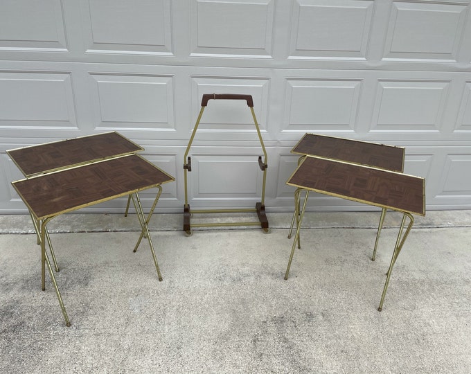 Vintage TV Trays With Stand TV Dinner Trays With Cart Metal Folding
