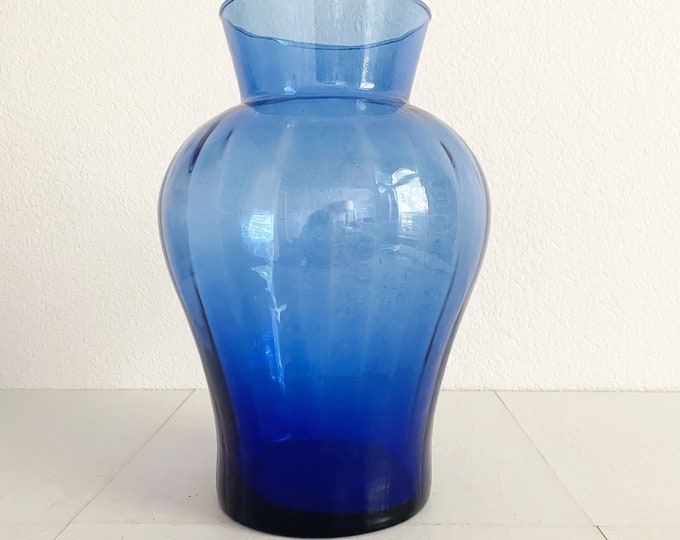 Vintage Large Flower Vase, 12 In. Tall Cobalt Blue Floral Vase, Mexican