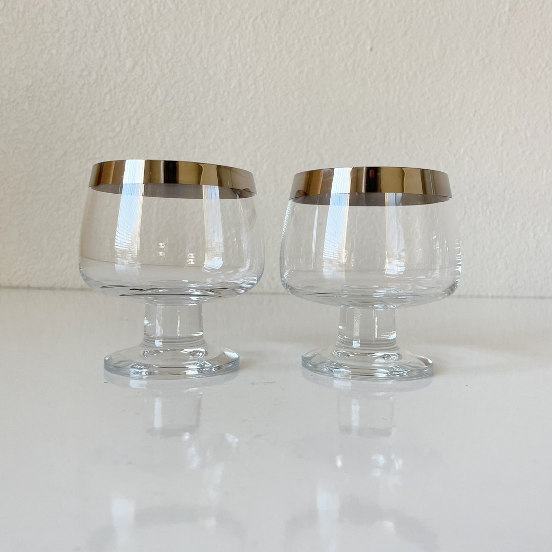 2 Vintage Lowball Glasses W/ Silver Rim Clear Colored Etsy
