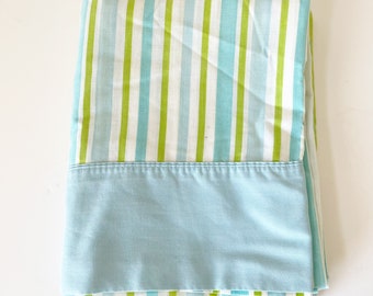 Vintage Flat Double Full Bed Sheet Yellow Gold Black Stripe or Blue Green White Stripe Montgomery Ward