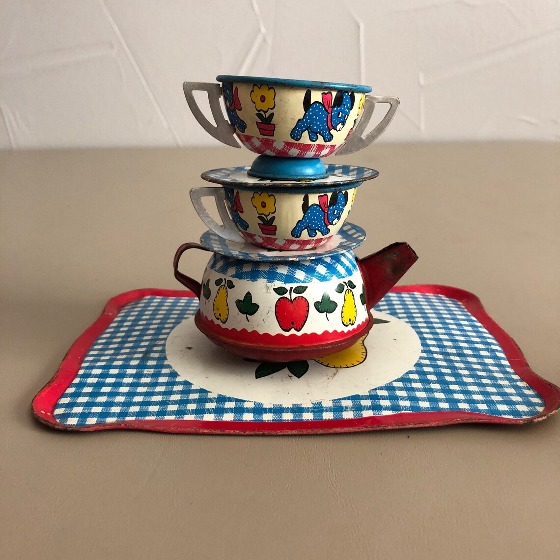 Children's Vintage Metal Toy Tea Set Antique Pretend Etsy