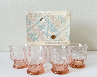 NEW Libbey Pink Barware Country Garden Glasses Set of 4 – Vintage Pink Floral Juice Glasses