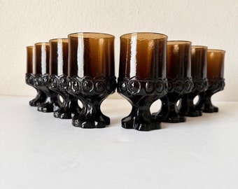 8 - Franciscan Madeira Brown Water Goblets Set 8 oz, Vintage Wine Glasses, Mid Century Modern Smoke Brown Stemware, 70s Maximalist Barware