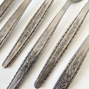Pick Your Piece Vintage Interpur Rose Stainless Steel flatware, INR7 Single Rose pattern, Mid Century Modern Style Silverware Place Setting