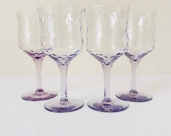 4 - Skanda Azalea Imperial Glass Wine Glasses Set 6 oz, Vintage Purple Glassware, 70s Mid Century Modern Drinkware, Purple Stem Wine Goblets