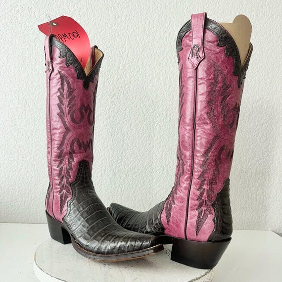Rod Patrick Brown Exotci Leather Cowboy Boots Womens 8AA Western Purple Top Snip Toe