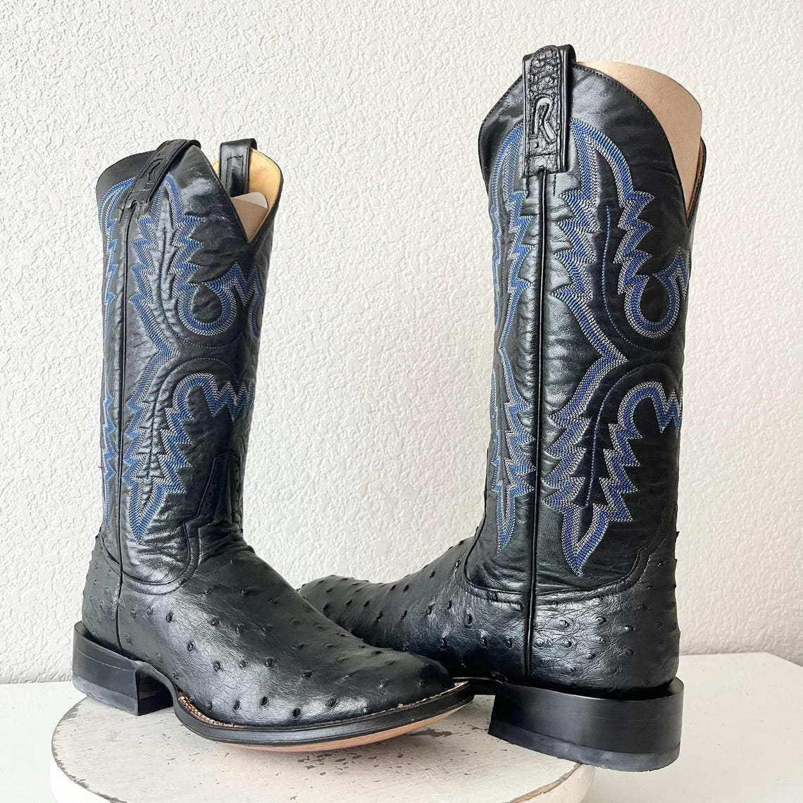 Rod Patrick Black Ostrich Mens Cowboy Boots 10 Narrow Leather Western Round Toe, photo 1 of 5