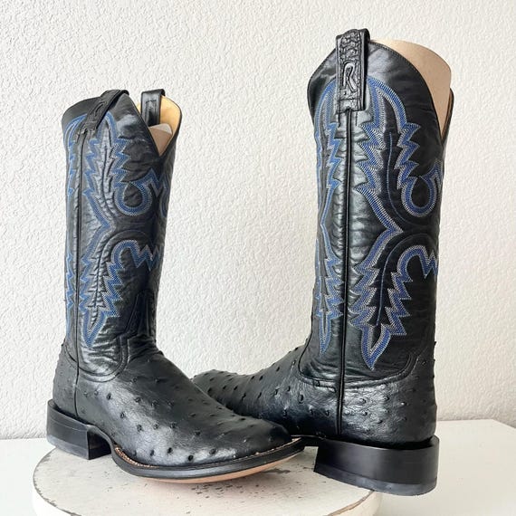 Rod Patrick Black Ostrich Mens Cowboy Boots 10 Narrow Leather Western Round Toe