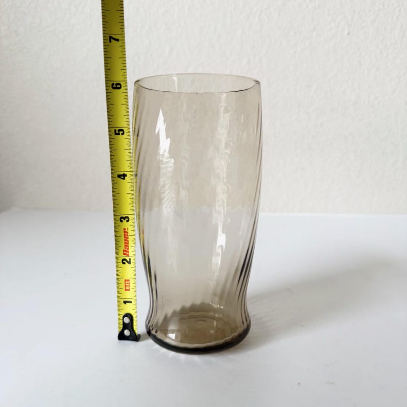Set of 4 Vintage Brown Tumblers 16oz - Mid Century Brown Glassware Swirl Pattern image 9