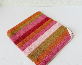 Mid Century Washcloth in Orange and Pink - 100% Cotton - Vintage Striped Washcloth