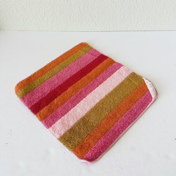 Mid Century Washcloth in Orange and Pink - 100% Cotton - Vintage Striped Washcloth