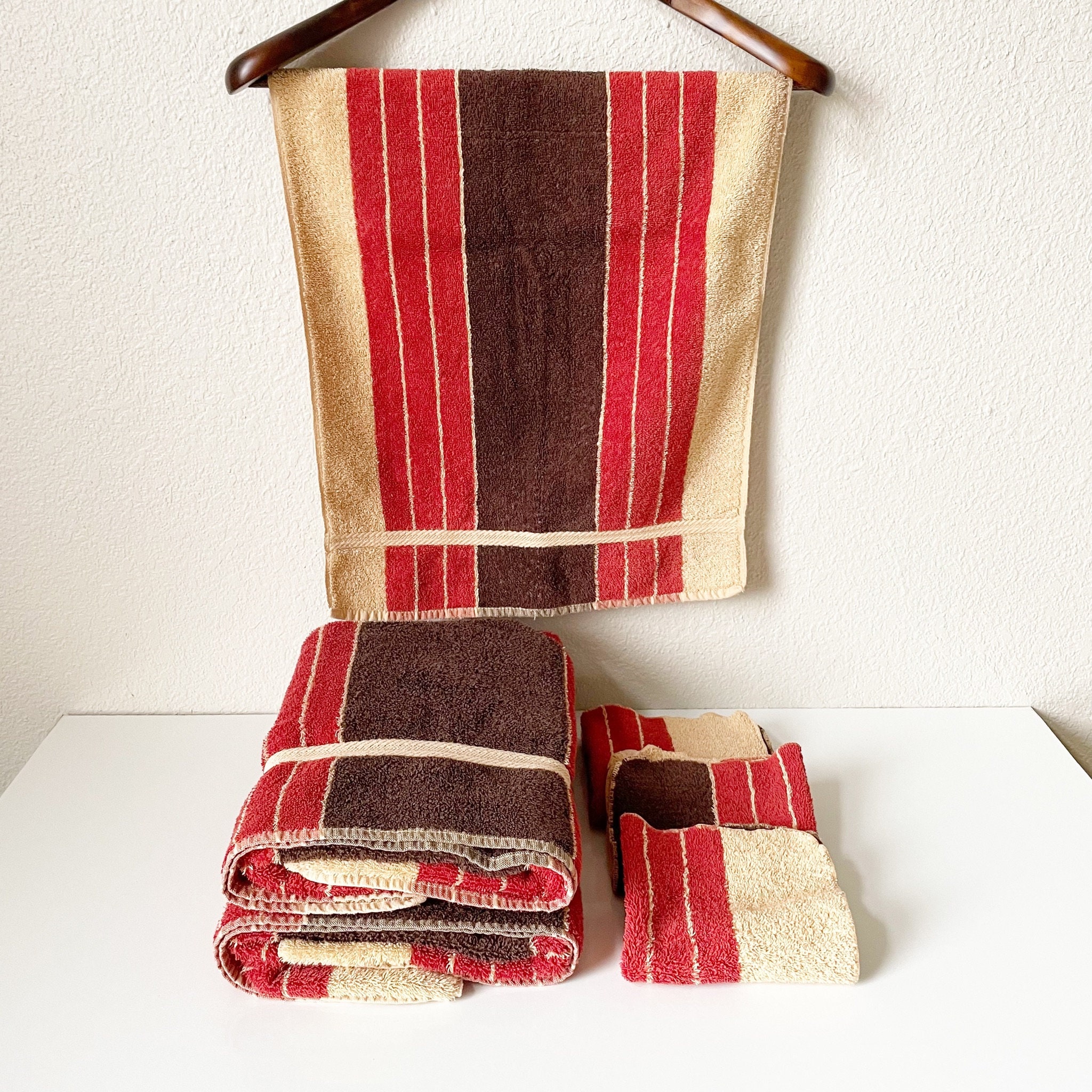70s Vintage Towel Set Martex New Splendor Striped Bath Washcloth