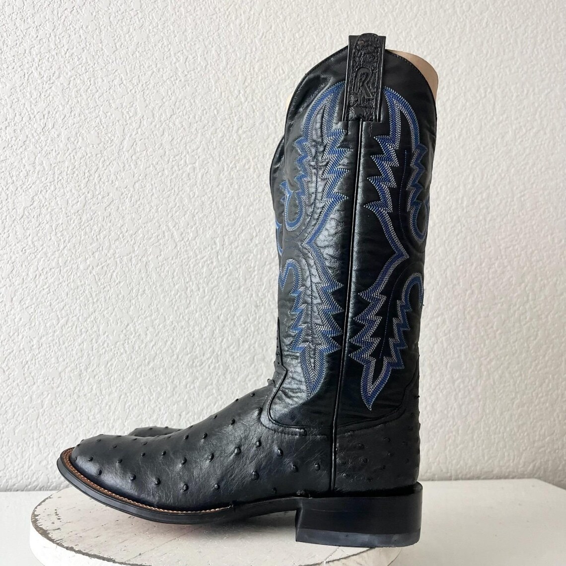 Rod Patrick Black Ostrich Mens Cowboy Boots 10 Narrow Leather Western Round Toe, photo 4 of 5