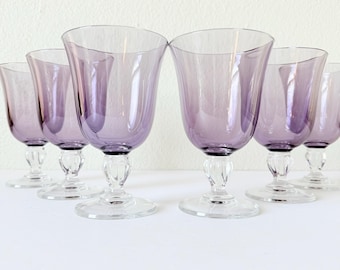 6 - Cristal D'Arques-Durand Amethyst Casual Settings Wine or Water Goblet 6.5” - Set Of 6 Large Purple Iced Tea Glasses
