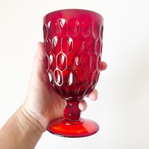 Vintage Fenton Ruby Thumbprint Footed Goblet 13 oz - Ruby Red Mid Century Goblet - Red Vintage Barware