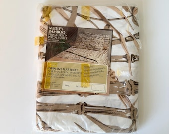 NEW Vintage Sears Medley Bamboo Twin Flat Sheet - Percale Cotton Blend – Twin Bedding