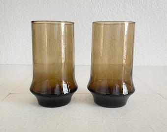 Mid Century Libbey Tawny Brown Glasses - Set of 2 Retro Iced Tea Coolers