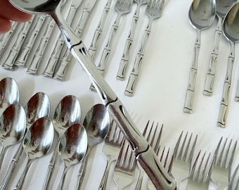 Set van 40 Stanley Roberts CITADEL vintage zilverwerk met bamboe handvat - roestvrij staal bestek uit het midden van de eeuw