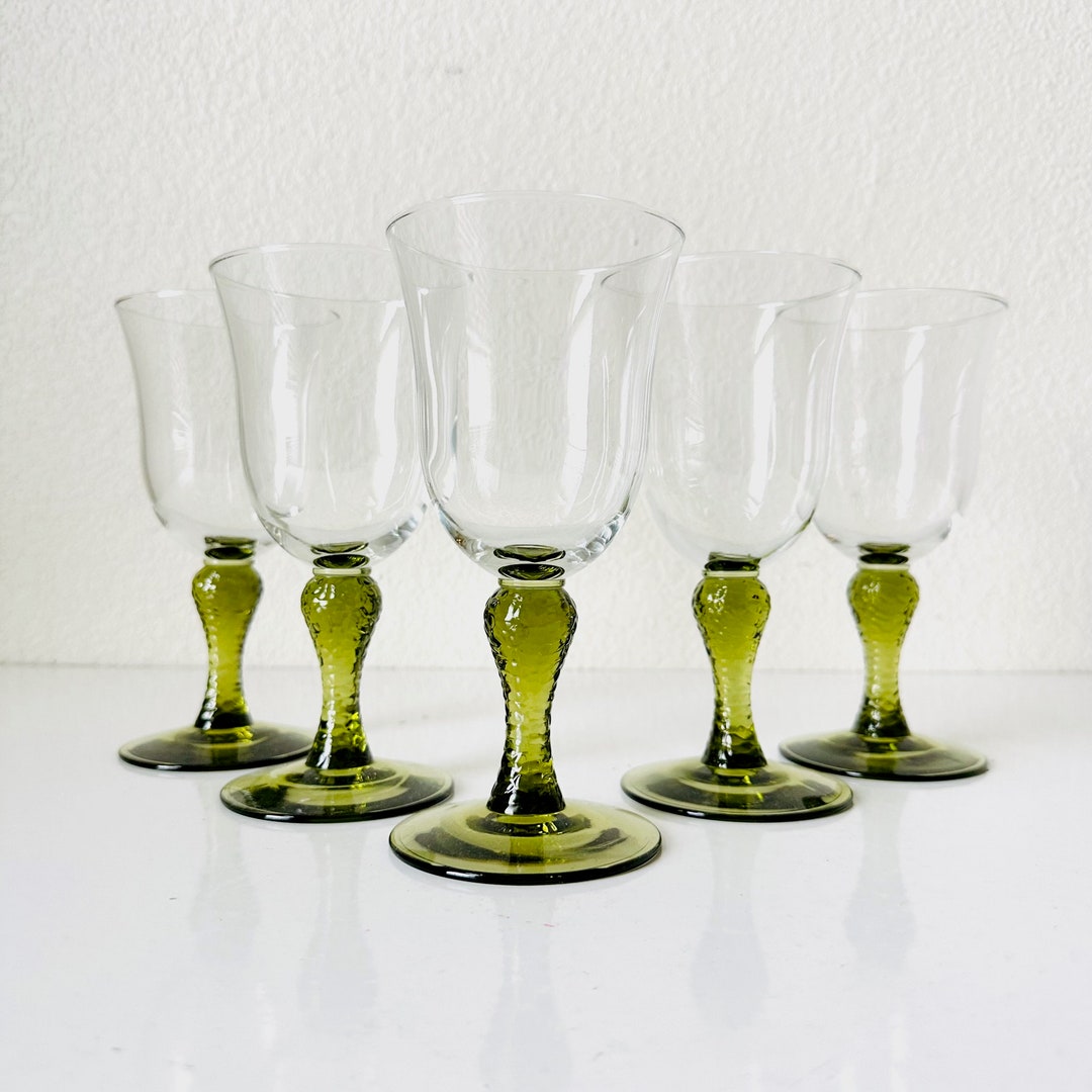 5 Libbey MARTELLO Green Iced Tea Glasses, Vintage Green Water Goblets