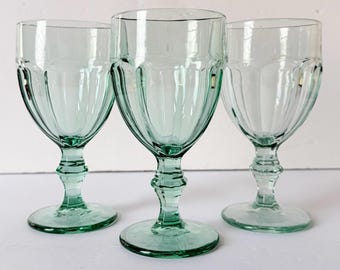 Vintage Green Wine Goblets - Set of 3 - Libbey Duratuff Gibraltar Green Wine Glasses - 8 oz