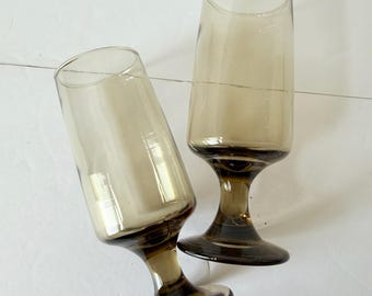 MCM Champagne Flutes - Set of 2 - Vintage Libbey Brown ACCENT Champagne Glasses