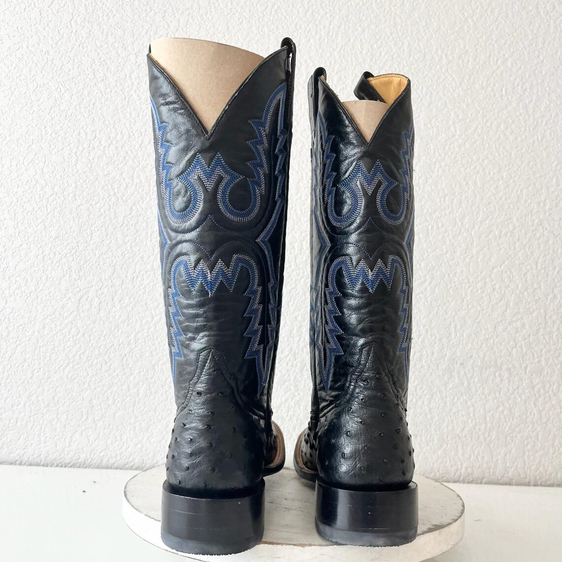 Rod Patrick Black Ostrich Mens Cowboy Boots 10 Narrow Leather Western Round Toe, photo 3 of 5