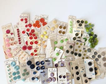 Vintage Sewing Buttons on Original Cards – Pink Red Green Yellow – Select Your Button Set – Retro Craft Supplies