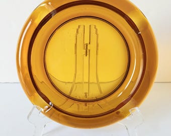 Vintage Amber Glass Ashtray - Jewelry Dish - Ashtrays - Mid Century Jewelry Tray
