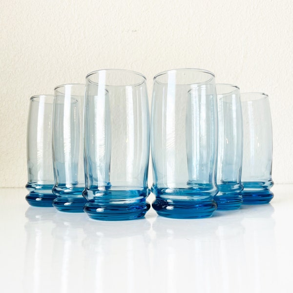 Sets of 4 or 6 Vintage Blue Glassware - Anchor Hocking Saturn Blueberry Tumbler Glasses 16 oz - 80s Highball Cocktail Glasses - VTG Barware