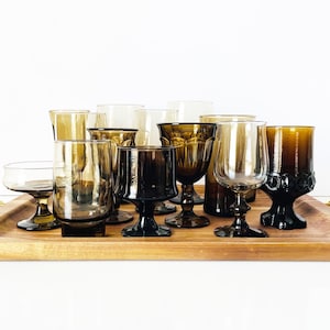 CHOOSE Your Glass Vintage Brown Colored Glassware Goblets Glasses for Wedding & Showers Champagne Coupe Wine Glass Water Flutes Mixed Color