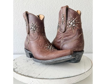 Old Gringo STELLETTA Short Cowboy Boots - Womens 7 - Brown Leather - Snip Toe Ankle
