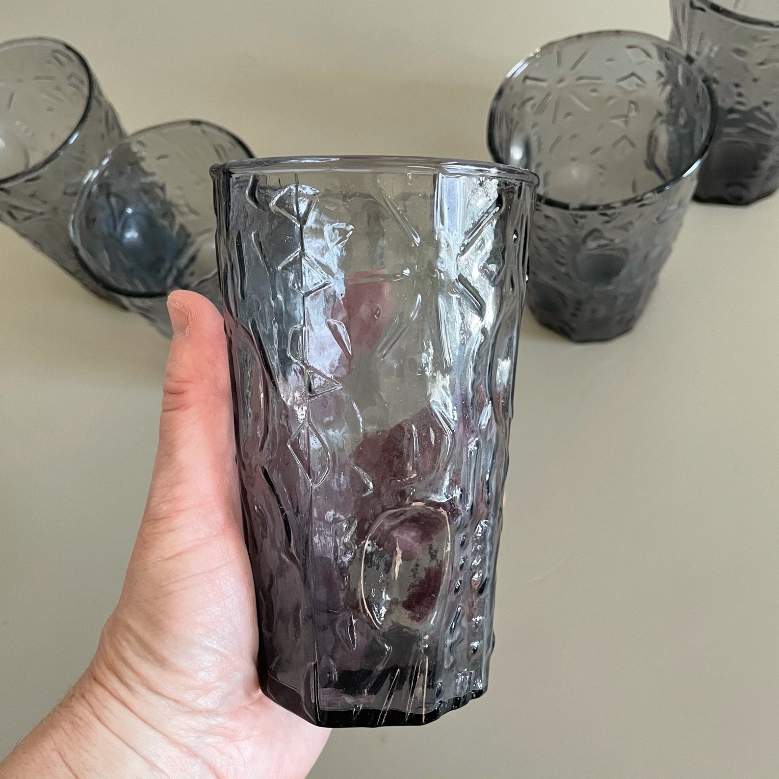 Vintage Decatur Glass Old Decatur Thumbprint Gray Glassware Etsy