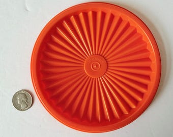 Vintage Orange Tupperware 810 Starburst Lid - Fits 809 Servalier Canister - 5.5 inches