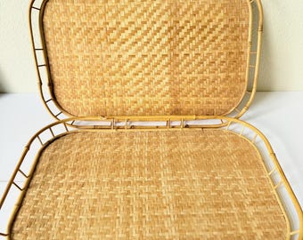 Vintage Bamboo TV Trays - Set of 2 - Woven Bamboo Serving Tray