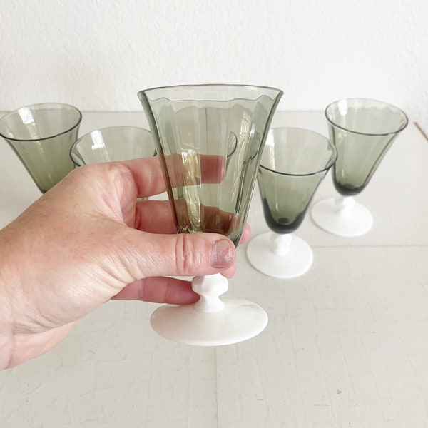 5 - Mid Century Modern Vintage Glassware - Corana Milk Glass Stem and Green Glass Wine Glass - Cool modern Glasses  - Unique Wine Glass