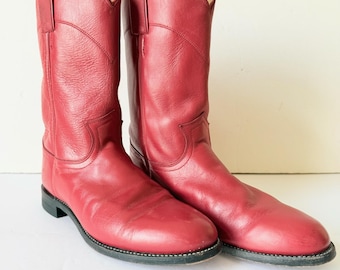 Vintage Red Justin Ropers Cowboy Boots - Womens Size 8 - Red Leather Cowboy Boots