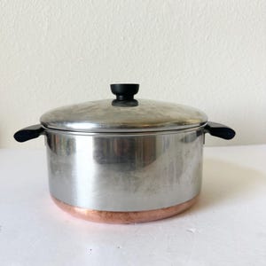 Vintage 1801 Revere Ware 4 1/2 qt Stock Pot - Pre-1947 Copper Bottom Stainless Steel Stock Pot Set