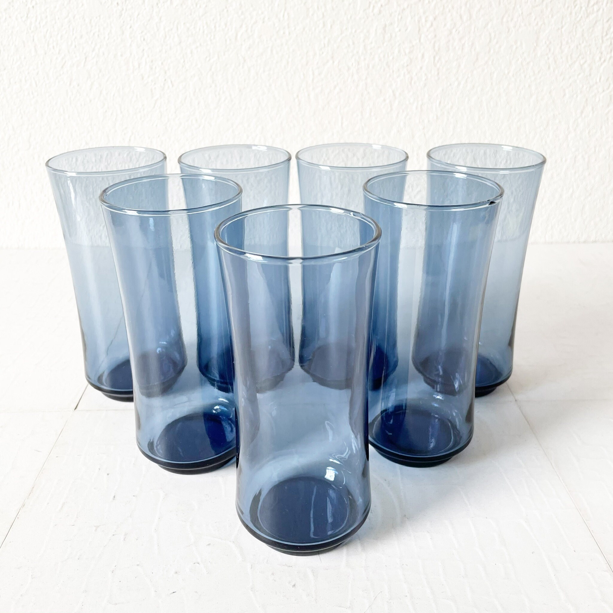 7 Vintage Libbey Blue Glassware Mid Century Modern Blue Etsy